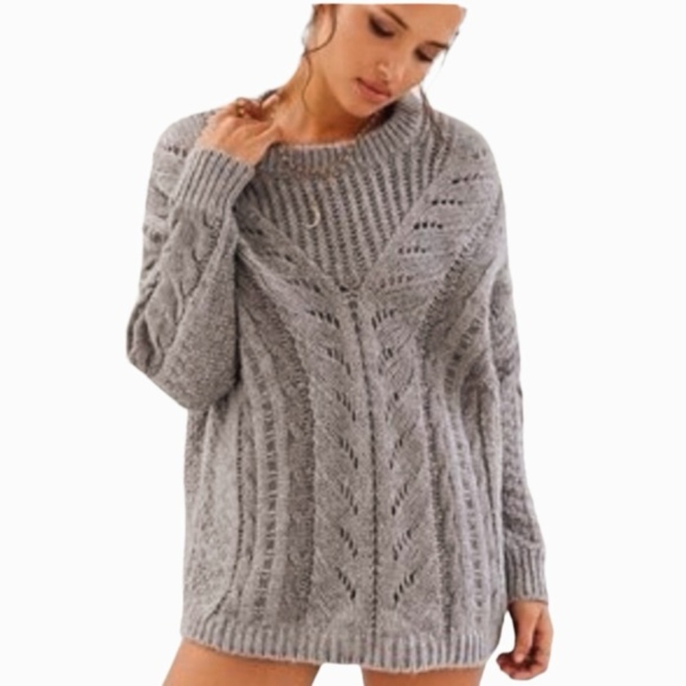 Urban Outfitters Ecote Gray Cable Knit Oversized Sweater Sz S